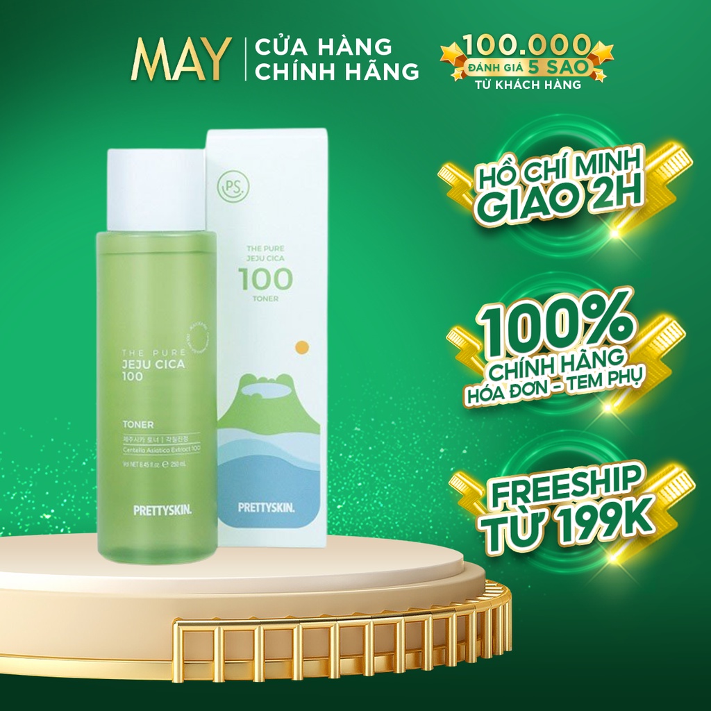 Nước Hoa Hồng PrettySkin Giúp Cân Bằng, Dưỡng Trắng Da Chiết Xuất Rau MáThe Pure Jeju Cica 100 Toner 250ml