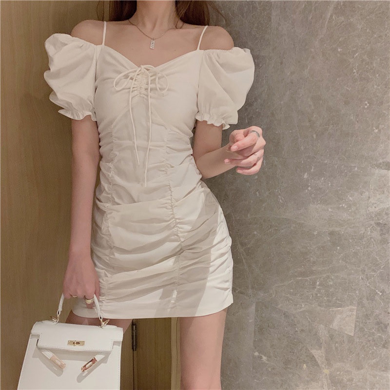 Đầm YEYA tay ngắn cổ chữ V màu sắc đơn giản thời trang quyến rũ dành cho nữ