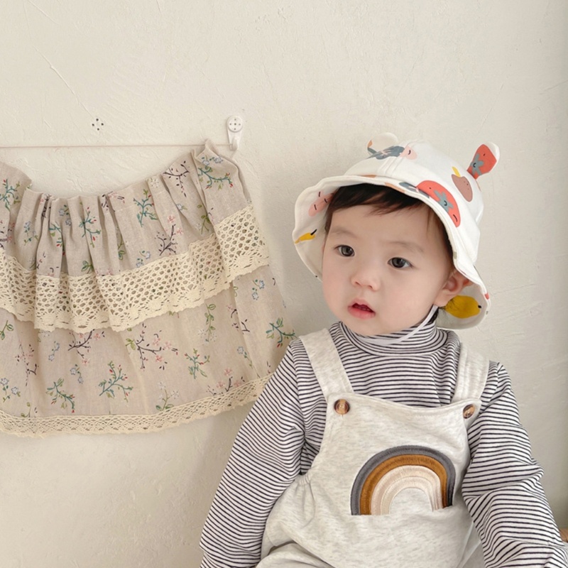 Nón Tai Bèo Vành Rộng Họa Tiết Hoạt Hình Dễ Thương Có Thể Điều Chỉnh Cho Bé