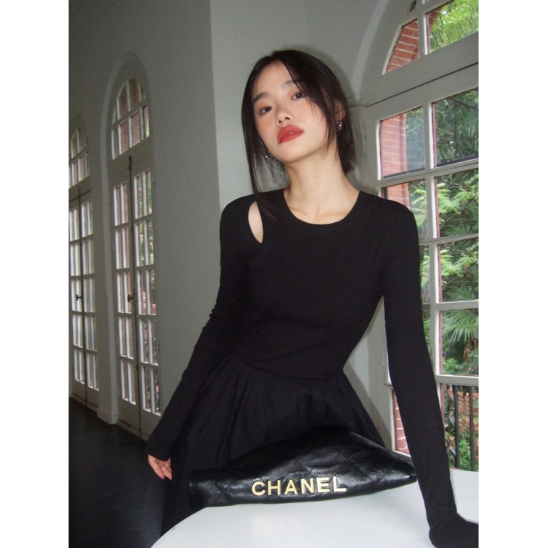 [F &amp; X] Đầm Dệt Kim Khoét Lỗ Dáng Ôm Thời Trang Mùa Xuân Mới Thanh Lịch Cho Nữ Mi