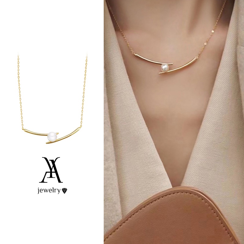 Vòng cổ choker AY chuỗi xích mạ vàng mặt đính hạt ngọc trai nhân tạo thanh lịch dành cho nữ