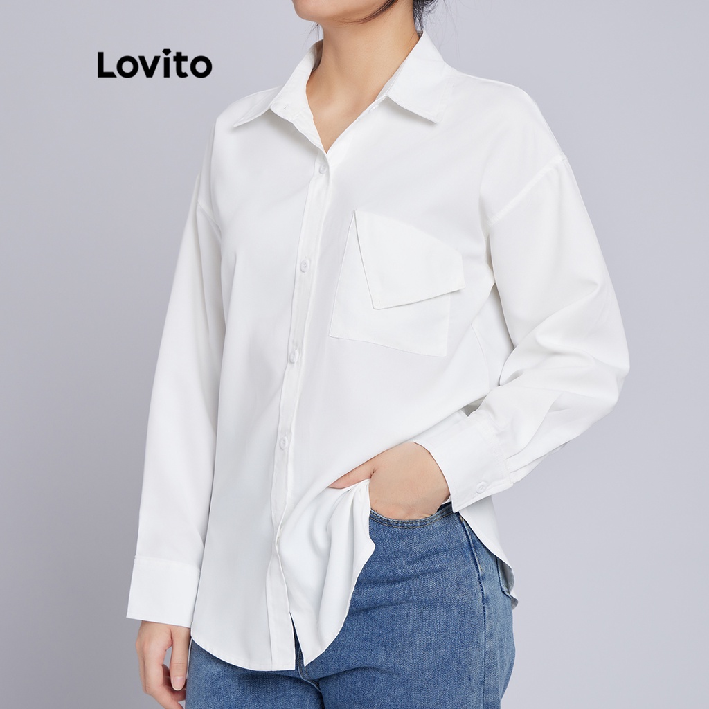 Áo Lovito Cổ Trơn Có Túi Basic Nữ L36AD058 (Trắng)