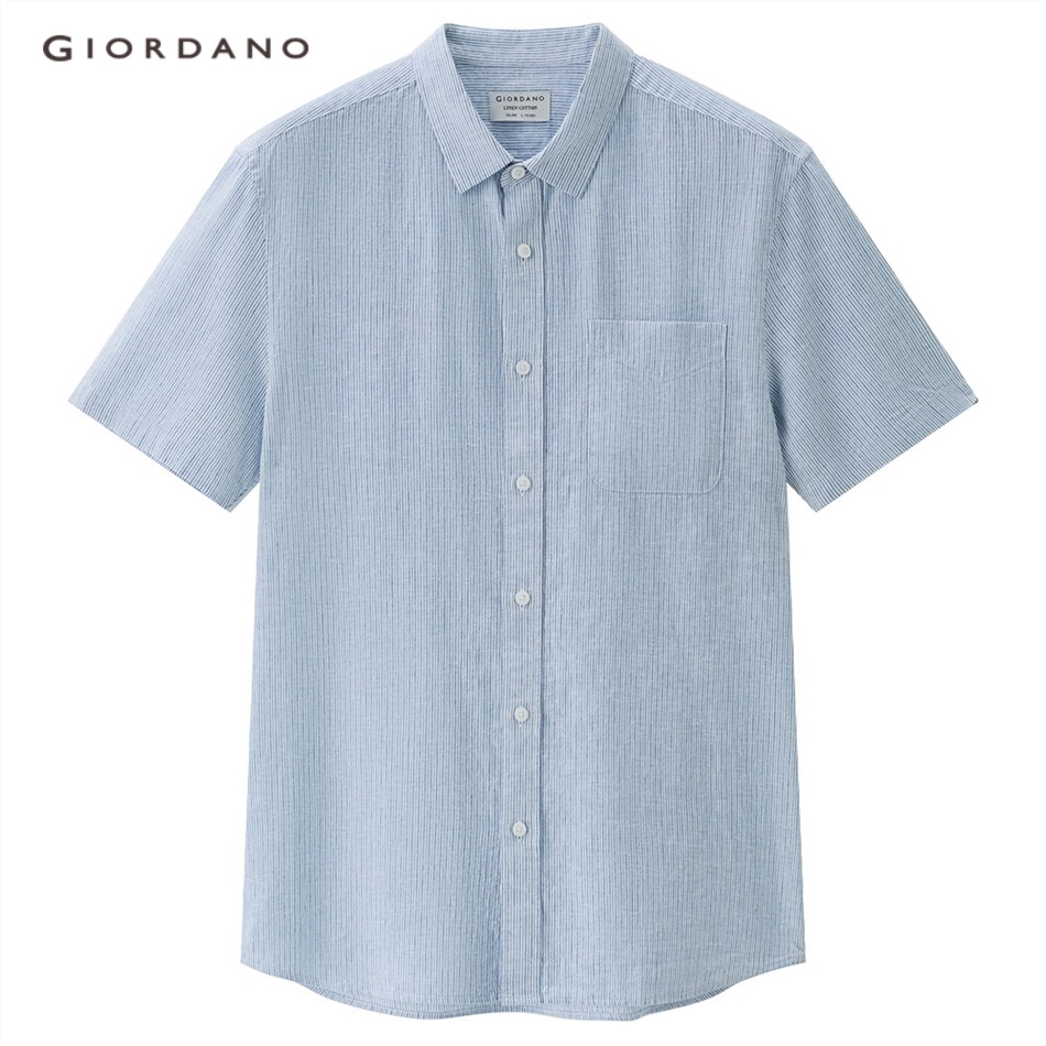 Áo sơ mi GIORDANO 01043480 ngắn tay vải cotton có túi thời trang cho nam