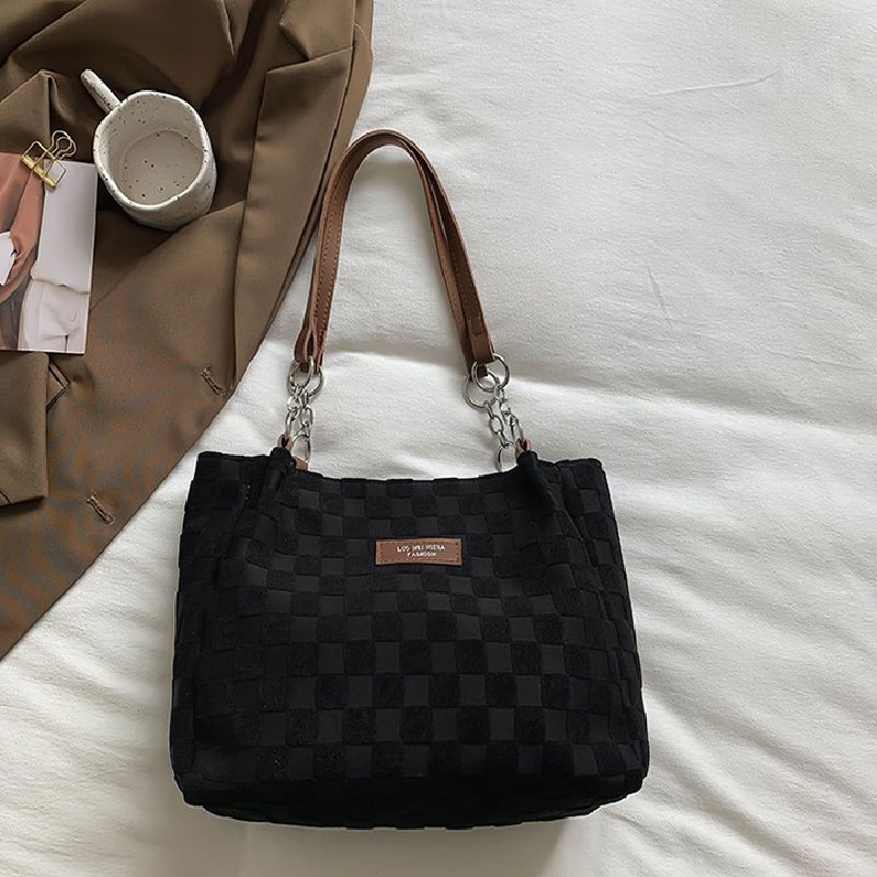 Mischa Túi tote Đeo Vai Bằng Vải canvas Màu Trơn Sức Chứa Lớn Thời Trang Mới Đơn Giản niche Dễ Phối Đồ Làm Việc Và Bảo Hành