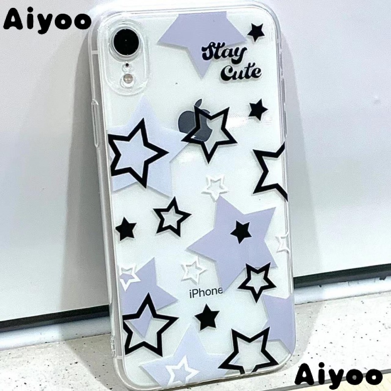 ✅Ốp Điện Thoại Trong Suốt Họa Tiết Ngôi Sao Trắng Phong Cách Đơn Giản Cho iPhone14ProMax 8plus x / xs 12In TPT4