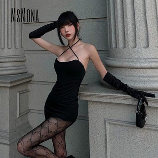 MsMona Thời Trang Nữ Retro Màu Trơn Không Đều Dây Slim Fit Đảng Đầm Gợi Cảm