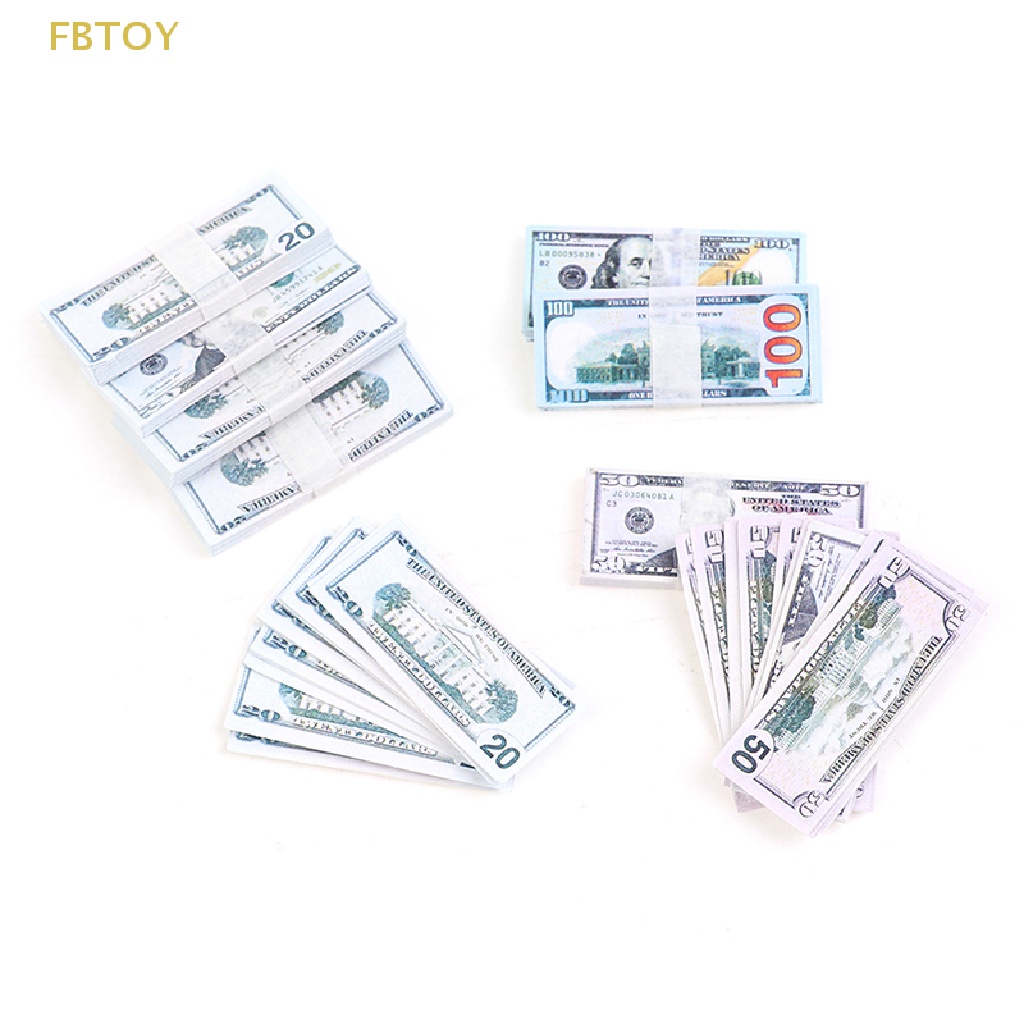 Set 100 Tờ Tiền Đô La 5 / 10 / 20 / 50 / 100 Trang Trí Nhà Búp Bê 1: 12