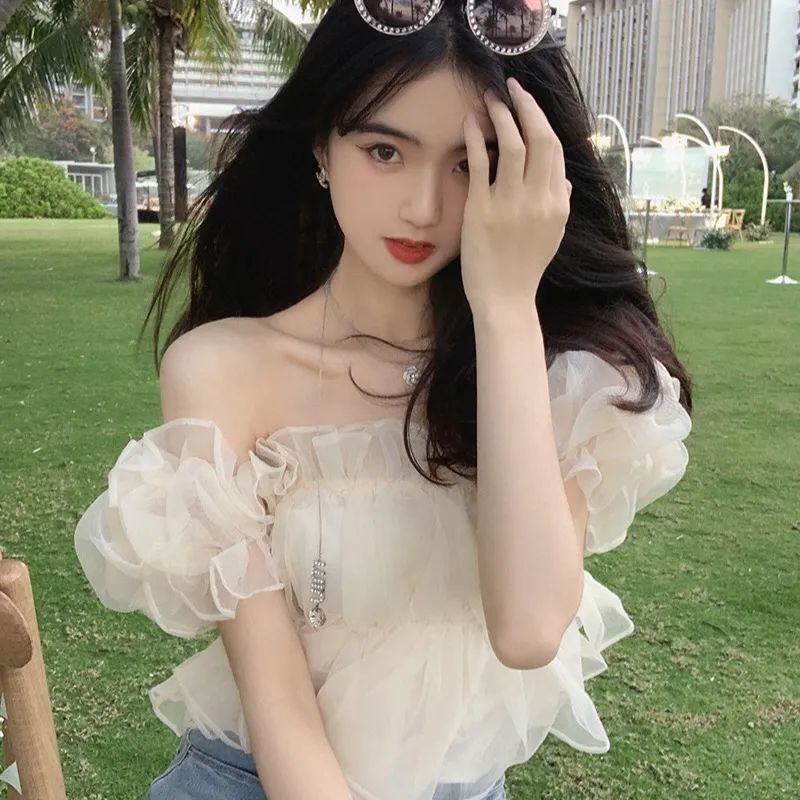 Áo Kiểu Tay Phồng Trễ Vai Phong Cách Pháp Ngọt Ngào