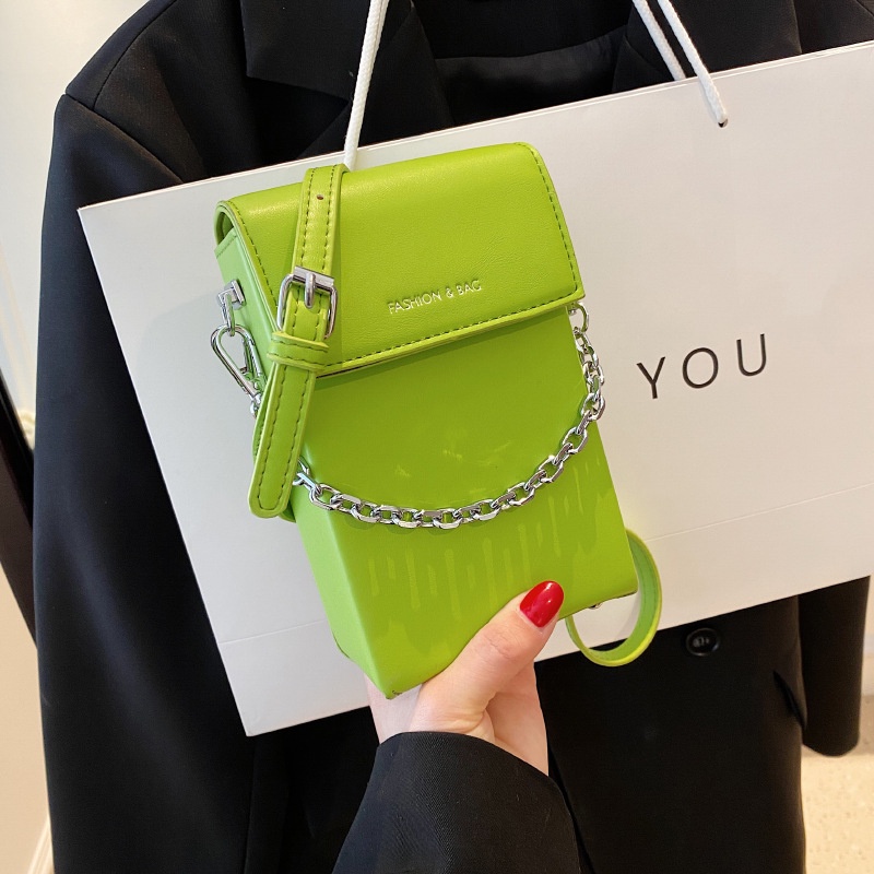 Túi Xách Đeo Vai Hình Vuông Màu Trơn Phối Dây Xích Nhỏ Nhắn Xinh Xắn Thời Trang Cho Nữ