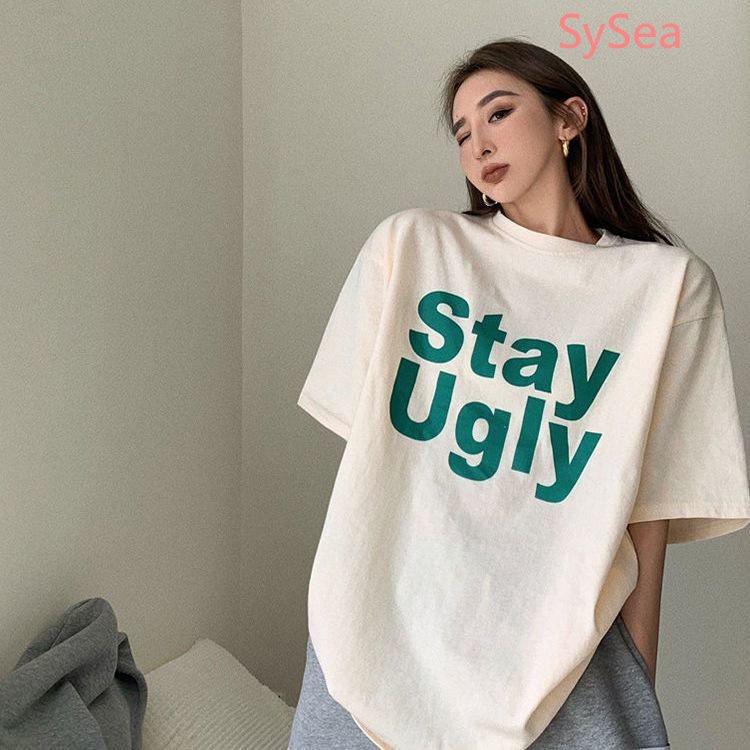 Áo Thun 100% Cotton Dáng Rộng In Chữ Thời Trang Mùa Hè Dành Cho Nữ