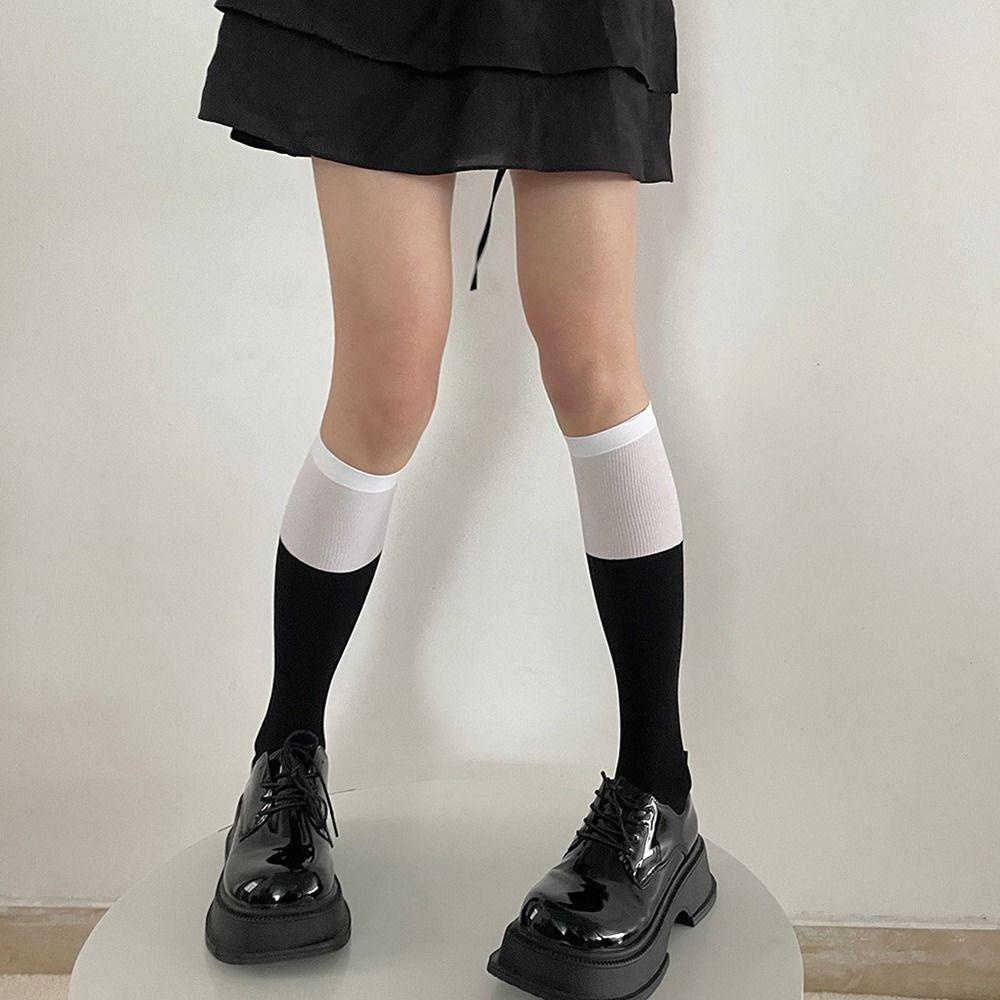 Vớ Lửng Thoáng Khí Màu Sắc Tương Phản Phong Cách Gothic Thời Trang Xuân Hè Cho Học Sinh