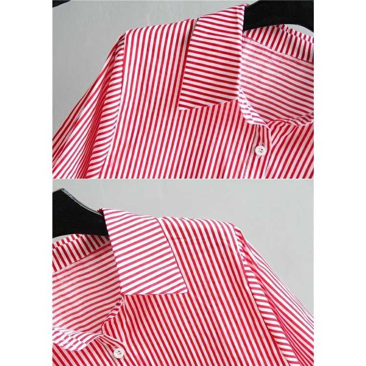 Áo Sơ Mi Tay Lửng Họa Tiết Kẻ Sọc Phong Cách Hàn Quốc Dành Cho Nữ