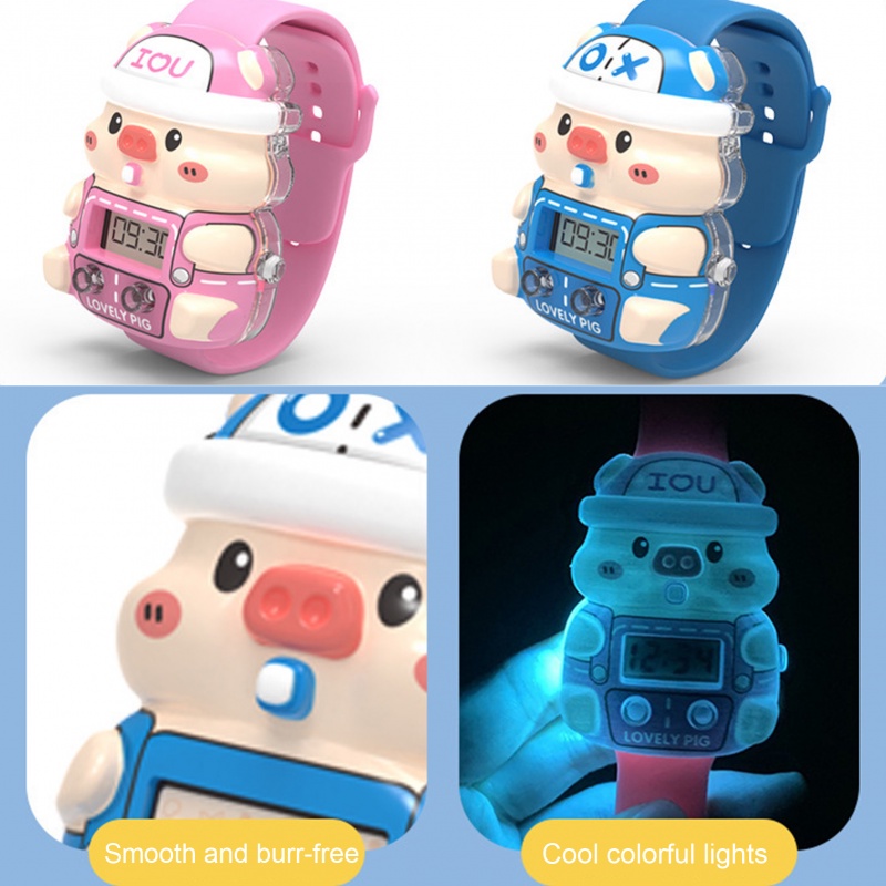 Đồng Hồ Điện Tử Dạ Quang Hình Chú Heo Dễ Thương Cho Bé