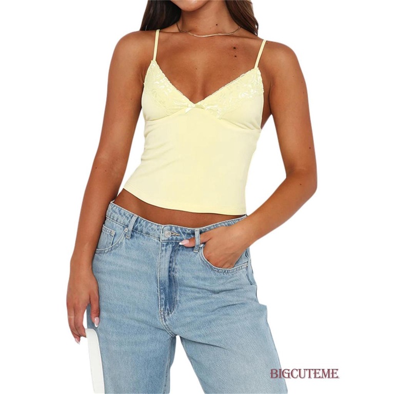 Áo Hai Dây Cổ Chữ V Sâu Phối Ren Hoa Thời Trang Mùa Hè Cho Nữ