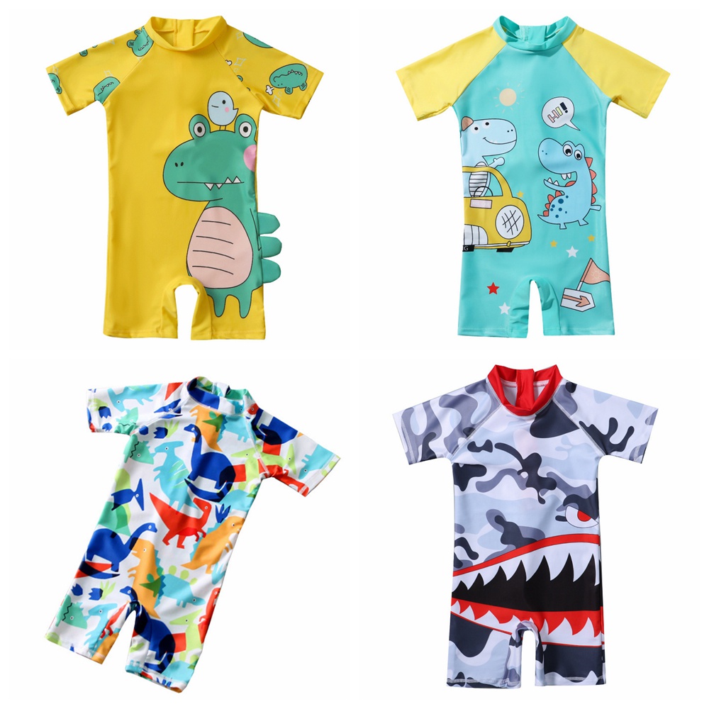 Bộ Đồ Bơi Liền Thân Ngắn Tay Mau Khô Họa Tiết Khủng Long Hoạt Hình Dành Cho Bé Trai