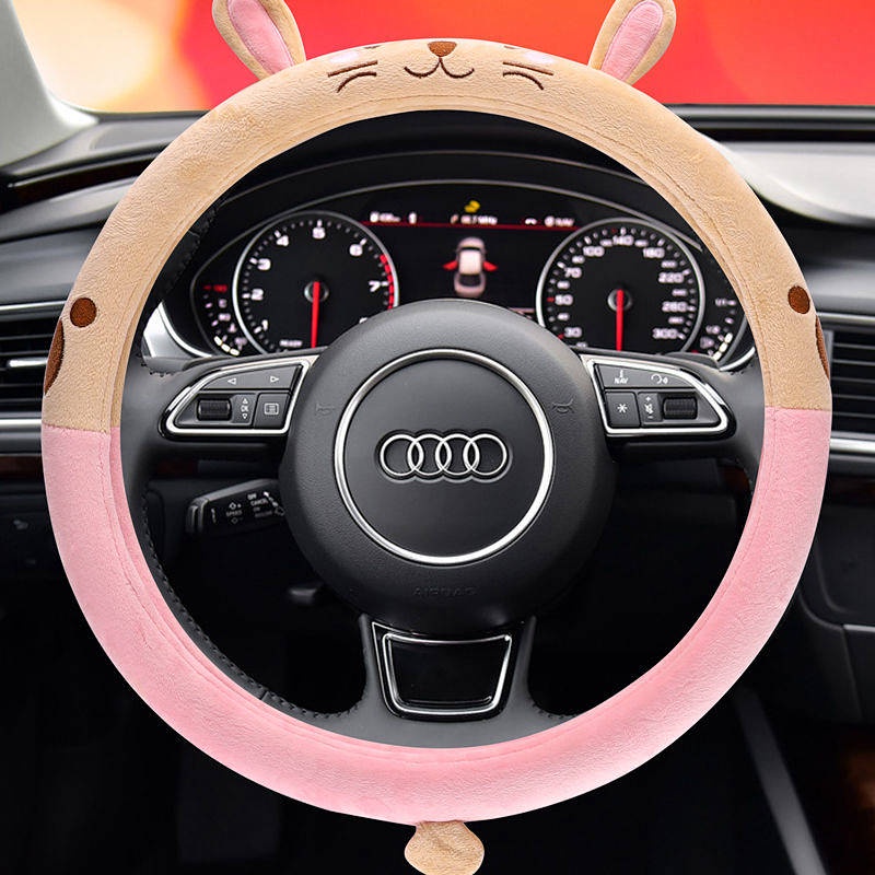 38cm Car Steering Wheel Cover Female Winter Short Plush Cartoon Four S