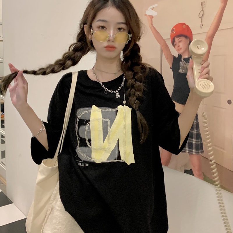 Áo Thun Nữ Ngắn Tay Dáng Rộng In Chữ Mới