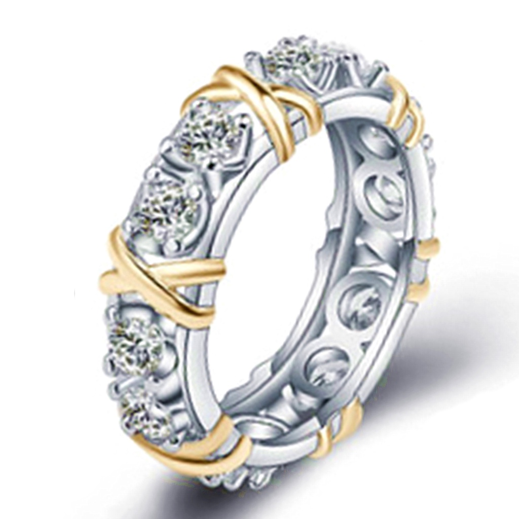 ♥Nhẫn Hình Chữ Thập XO Màu Bạc / Vàng Trắng Thời Trang Cho Nữ