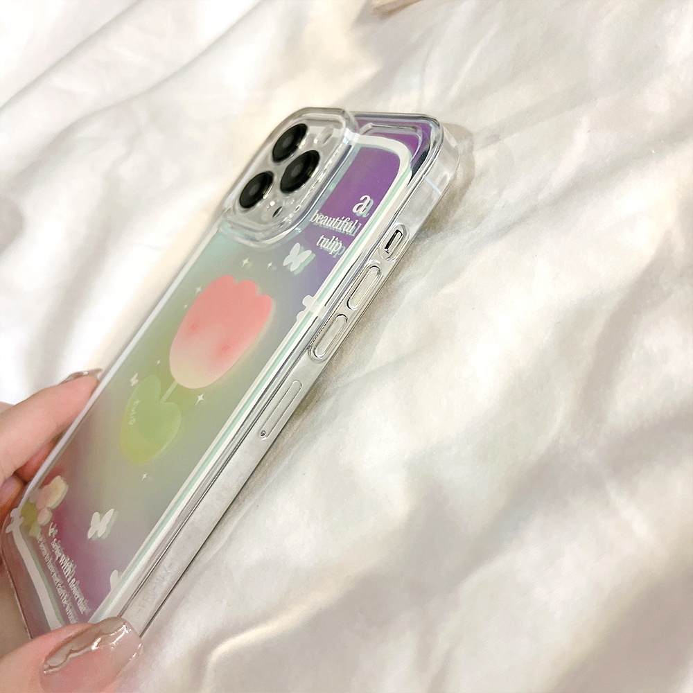Ốp Điện Thoại TPU Mềm Trong Suốt Họa Tiết Hoa Tulip Cho IPhone 11 12 13 14 Pro Max