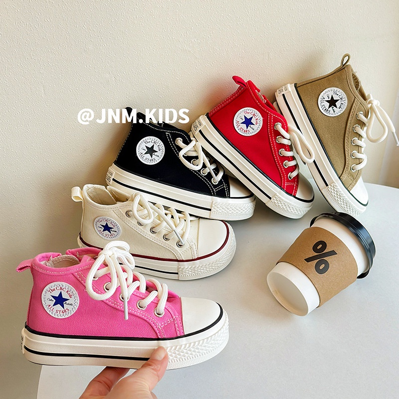 Giày Thể Thao Vải Canvas Cổ Cao Phối Khóa Kéo Bên Hông Kiểu Hàn Quốc Thời Trang Xuân Thu Cho Bé