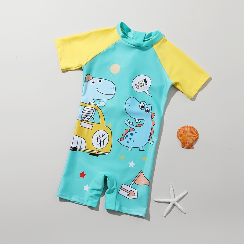 Bộ Đồ Bơi Liền Thân Ngắn Tay Mau Khô Họa Tiết Khủng Long Hoạt Hình Dành Cho Bé Trai