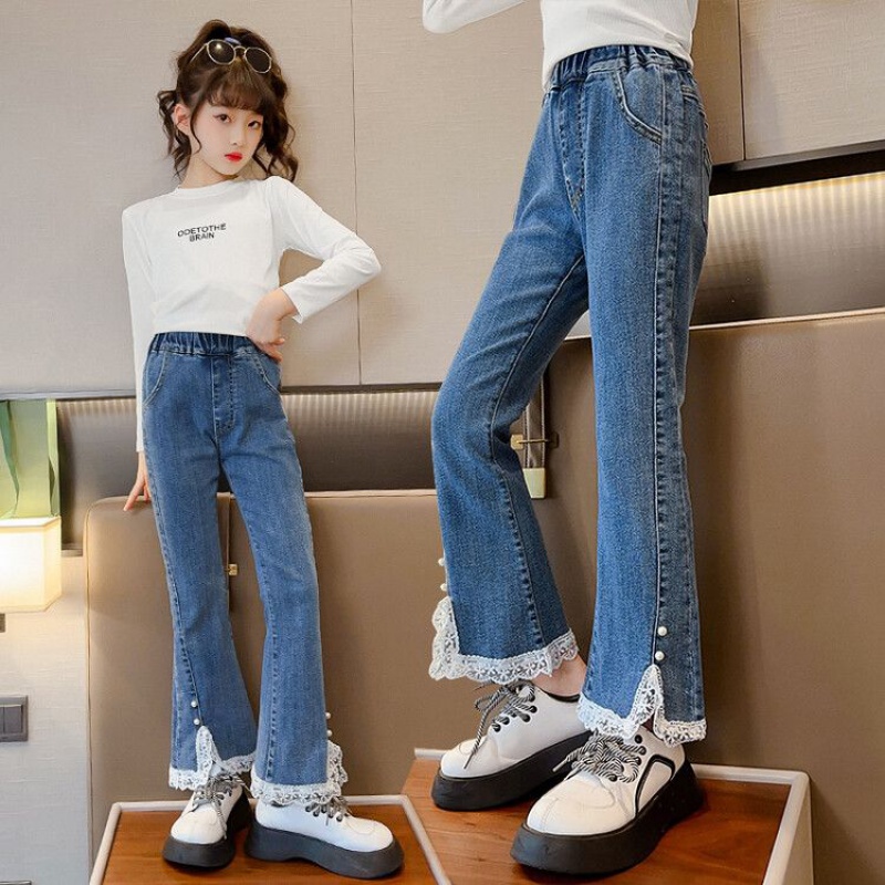 Quần Jeans Ống Loe Đính Hạt Thời Trang Mới 2023 Cho Bé Gái