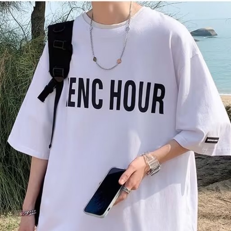 Áo Thun Nam Tay Ngắn Dáng Rộng In Chữ Phong Cách hip hop Hàn Quốc Cỡ M-5XL