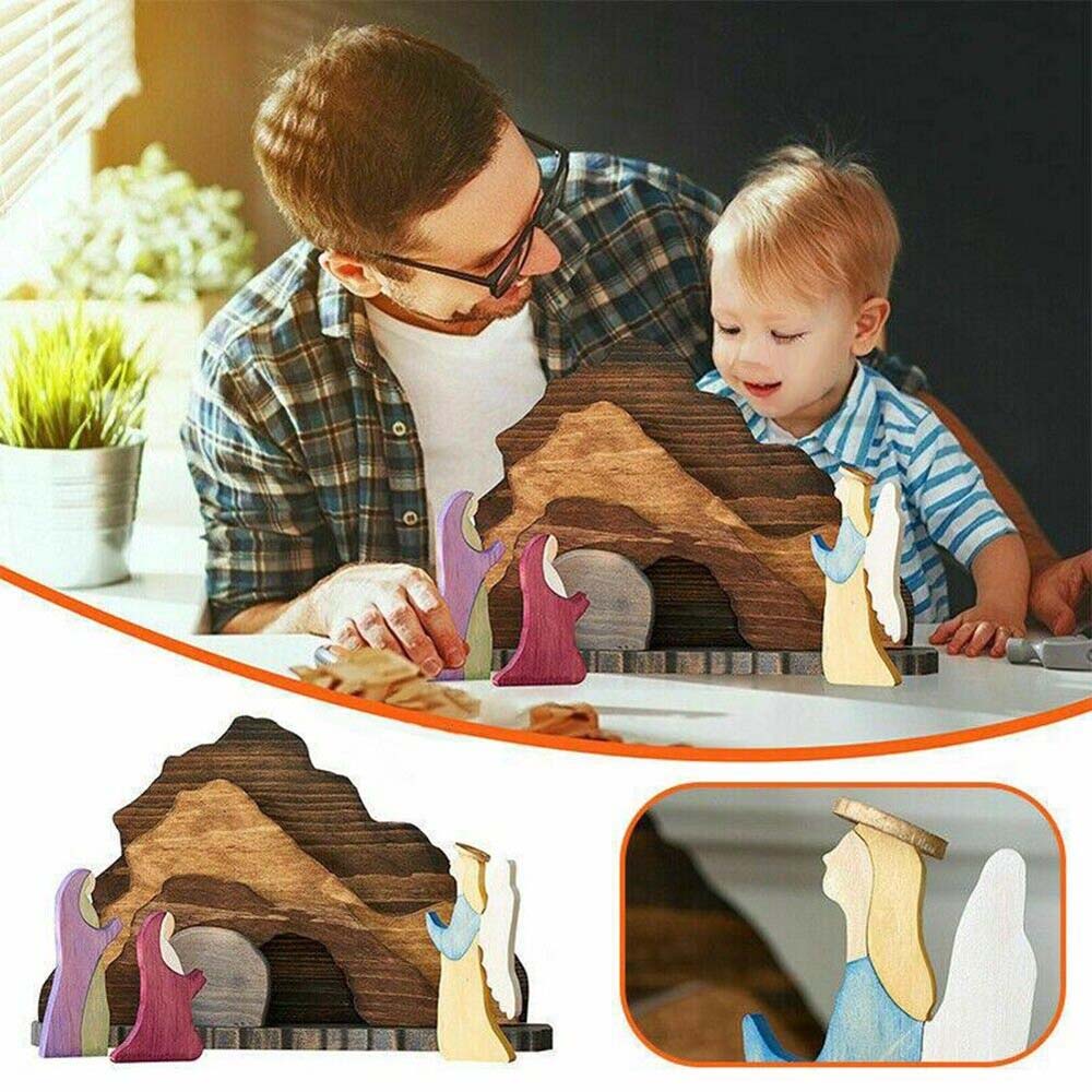 Easter Wooden Nativity Resurrection Scene Wooden Decor Cross Home Ornament