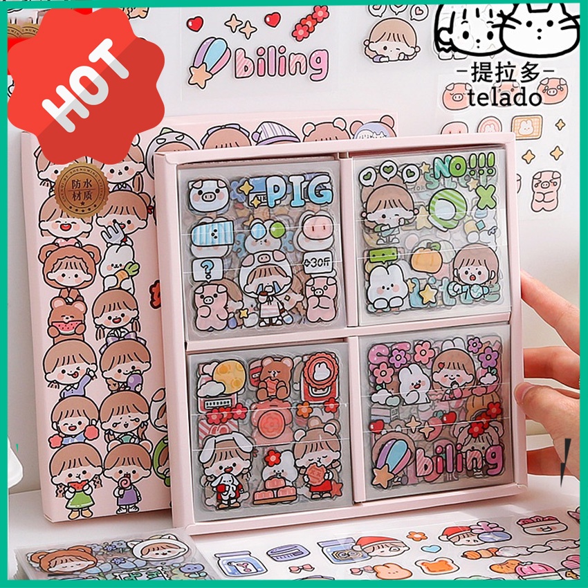 Bộ 100 tấm sticker hình dán 3D siêu cute đáng yêu nhiều hình
