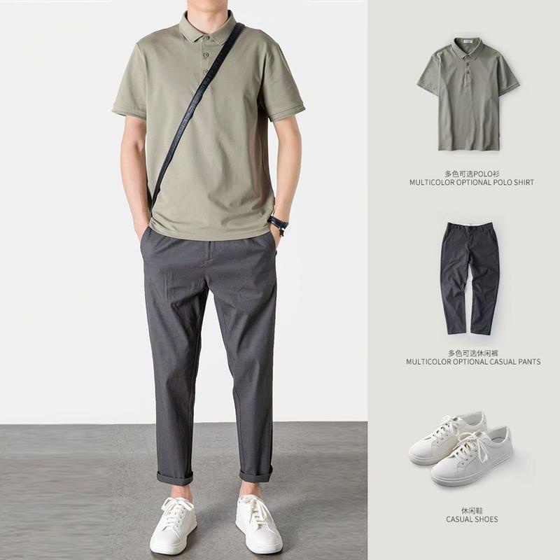 Bộ Áo Thun POLO Tay Ngắn Dáng Rộng Phối Quần Dài Vải Lụa Lạnh Thời Trang Mùa Hè Cho NAM NAM 321