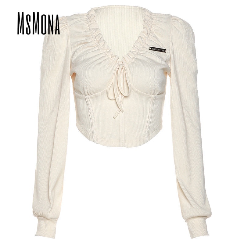 Áo Thun Tay Dài Cổ Chữ V Màu Trơn Dáng Ôm Thời Trang 2023 Cho Nữ