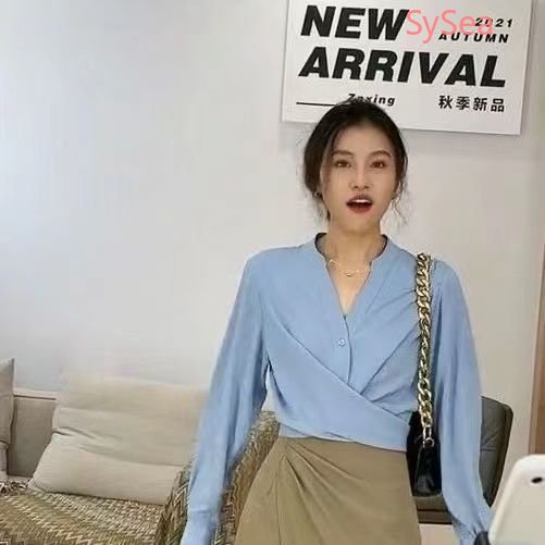 Áo Sơ Mi Tay Dài Cổ Chữ V Đan Chéo Thời Trang Cho Nữ