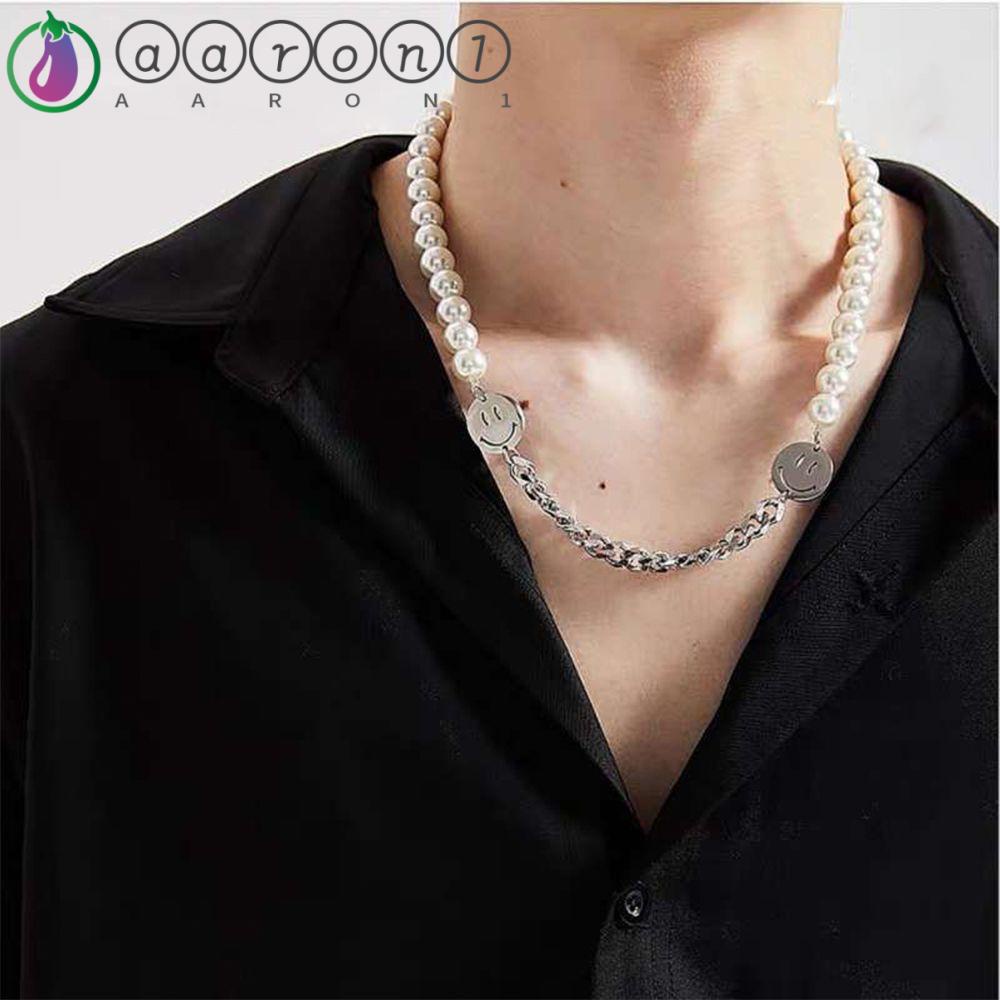 Aaron1 Vòng cổ Thép Titan Mặt Ngọc Trai Đơn Giản Phong Cách Hip Hop Dành Cho Nam Nữ