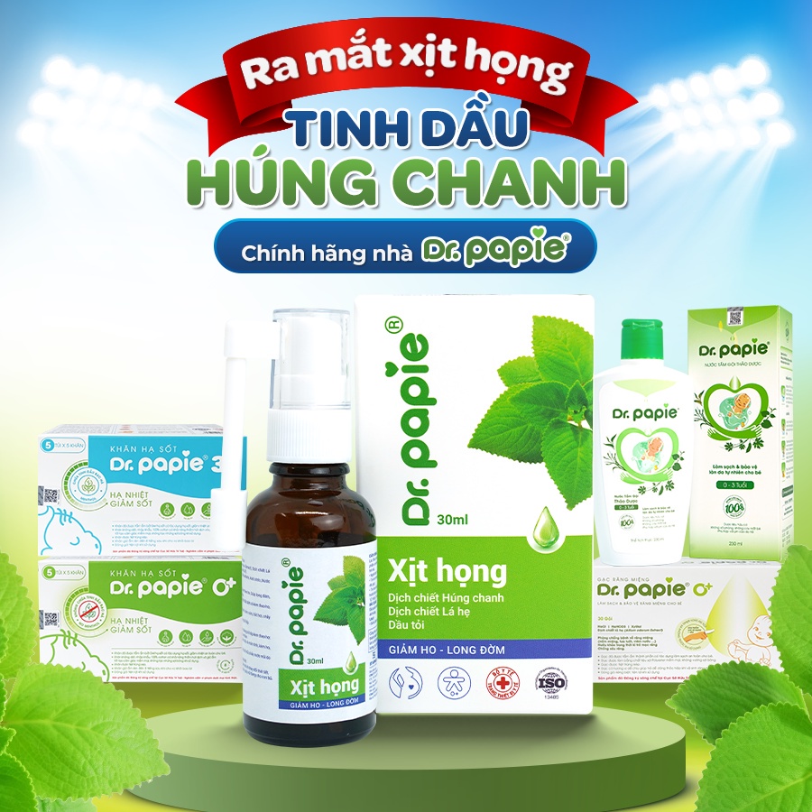 Xịt Họng Dr.Papie Dịch Chiết Húng Chanh Hỗ Trợ Giảm Ho, Tăng Sức Đề Kháng Đường Hô Hấp 30ml