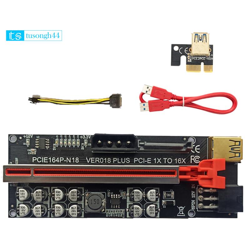 1 Pack VER018 PLUS PCI-E Riser Card PCI-E 1X to 16X USB3.0 60cm Graphics Riser Card with 12 Solid Capacitors for Mining