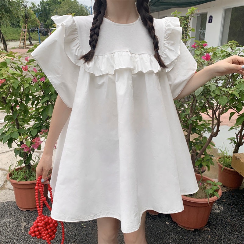 Đầm Mini Dáng Chữ A Cổ Tròn Phối Ren Ngọt Ngào Thời Trang Mùa Hè Phong Cách Hàn Quốc Cho Nữ