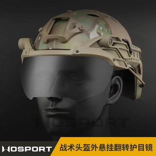 Tactical Helmet Flip Goggles Hunting External Suspension Helmet Waterproof Eye Protection Goggles Anti-fog Glass Mirror Transparent PC Material Lens