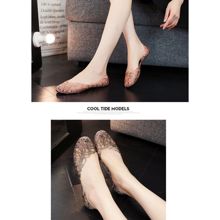 Giày Búp Bê Nhựa Dẻo Đế Bằng Đục Lỗ Thời Trang Mùa Hè Cho Nữ