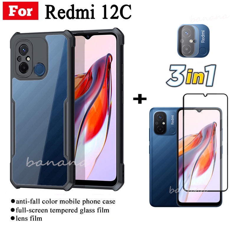 Ốp Điện Thoại Chống Rơi 3 Trong 1 + Kính Cường Lực Bảo Vệ Ống Kính Máy Ảnh Cho Redmi 12C Redmi 12 C