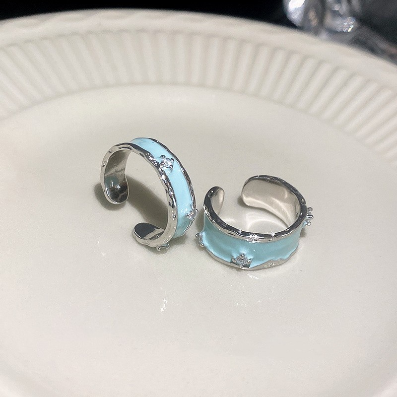 Nhẫn Hở Đính Đá Zircon Màu Xanh Dương Sang Trọng Có Thể Điều Chỉnh Cho Cặp Đôi