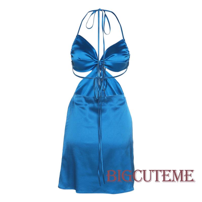 Đầm Hai Dây Hở Lưng Màu Xanh Dương Thời Trang Mùa Hè Cho Nữ