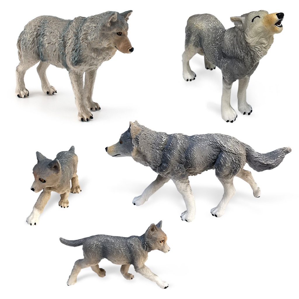 ♛Đồ chơi Aoku♛【nhà chế tạo】Simulated animal Siberian wolf king model combination solid static wolf king cub male wolf female wolf science enlightening teaching aids for children's holiday gift