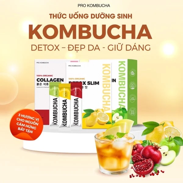 Trà Giảm Cân Pro Kombucha - Thanh Lọc Giải Nhiệt Cơ Thể - Giúp Giảm Cân Mỡ Bụng - Làm Đẹp Da Vóc Dáng - Táo, Chanh, Lựu