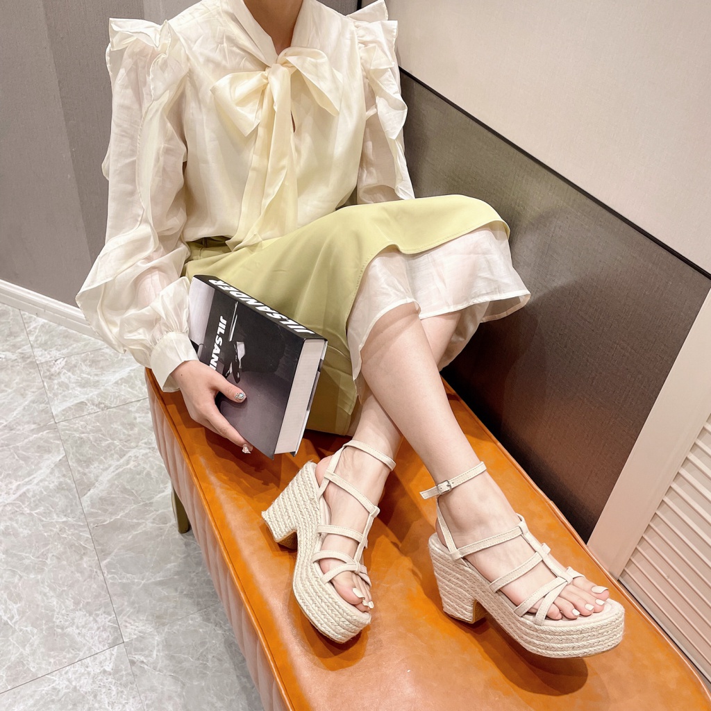 Giày Sandal Cao Gót Đế Xuồng Dày Dặn Thời Trang Mùa Hè 2023 Dành Cho Nữ