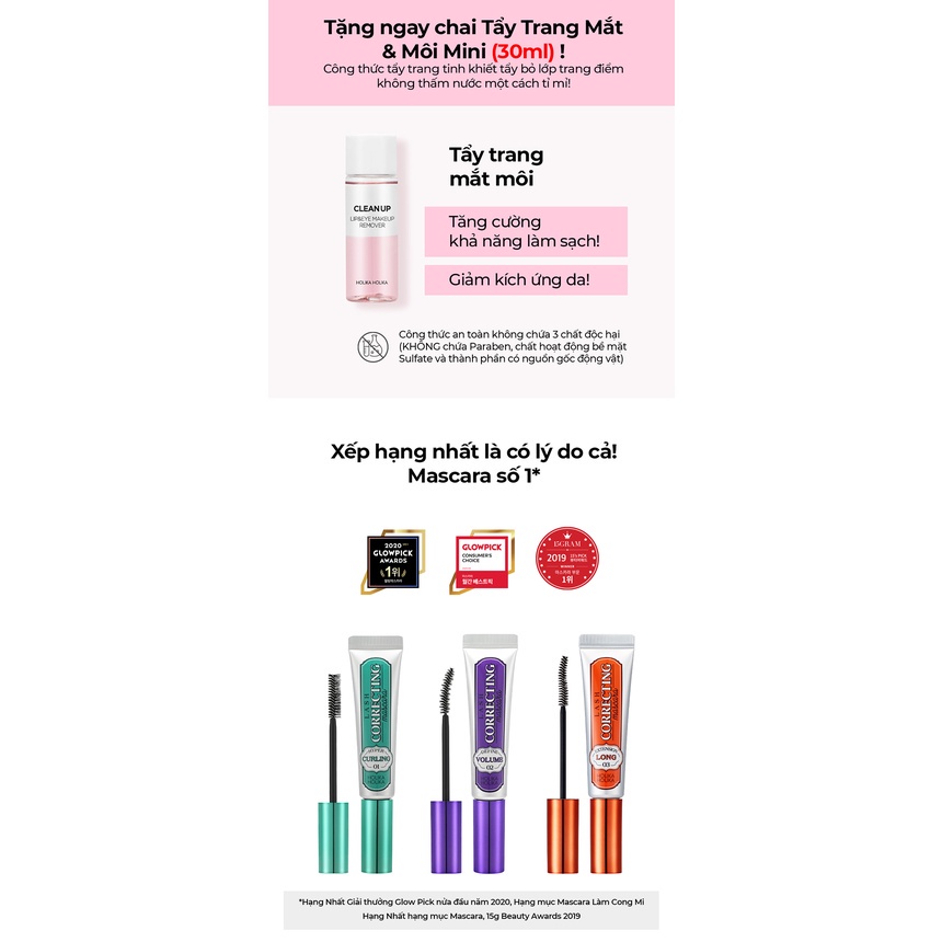 Mascara Cong Mi Chống Nước Lâu Trôi HOLIKA HOLIKA Lash Correcting Mascara 9ml kèm chai tẩy trang 30ml Daily Beauty