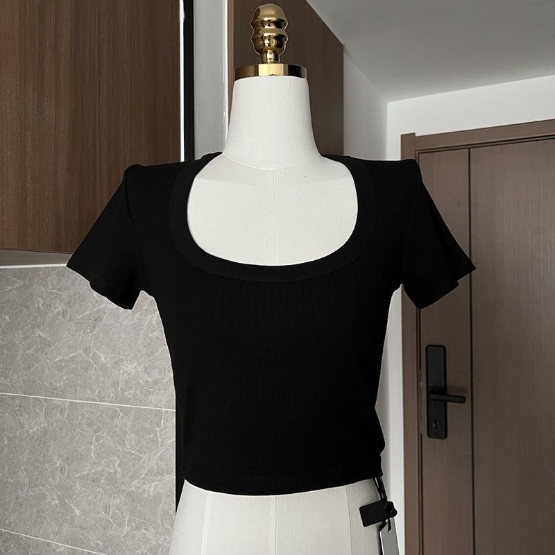 NRVP Áo Thun Nữ Ngắn Tay Màu Trơn Lưng Đẹp Thoải Mái Phong Cách Hàn Quốc