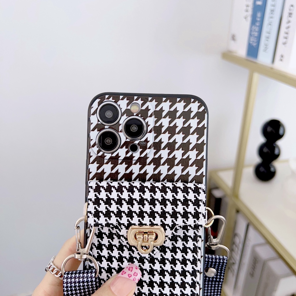 Ốp Điện Thoại Dẻo Họa Tiết Kẻ Sọc Kèm Ngăn Đựng Thẻ & Dây Đeo Cho IPhone 14 13 12 11 Pro Max XsMax XR Ix 7 8 Plus