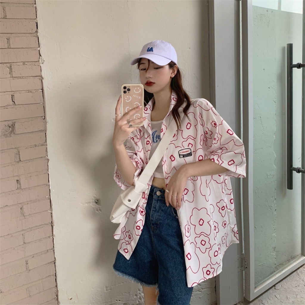 Áo Sơ Mi Nữ Tay Ngắn Màu Hồng In Hình Mới Cho Mùa Hè