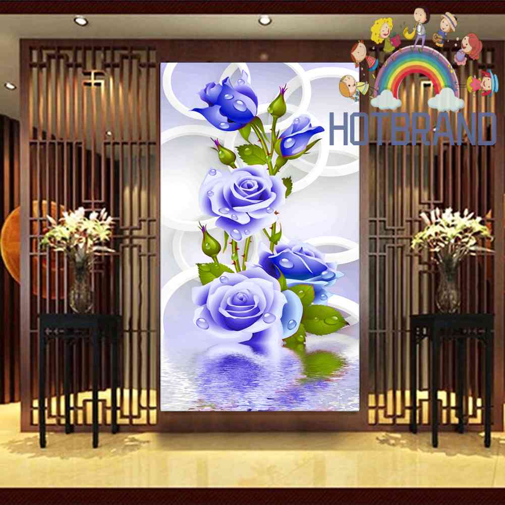 Tranh Thêu Trang Trí Thủ Công 5D Hình Hoa Hồng Xanh (Mũi Thêu Hình X)
