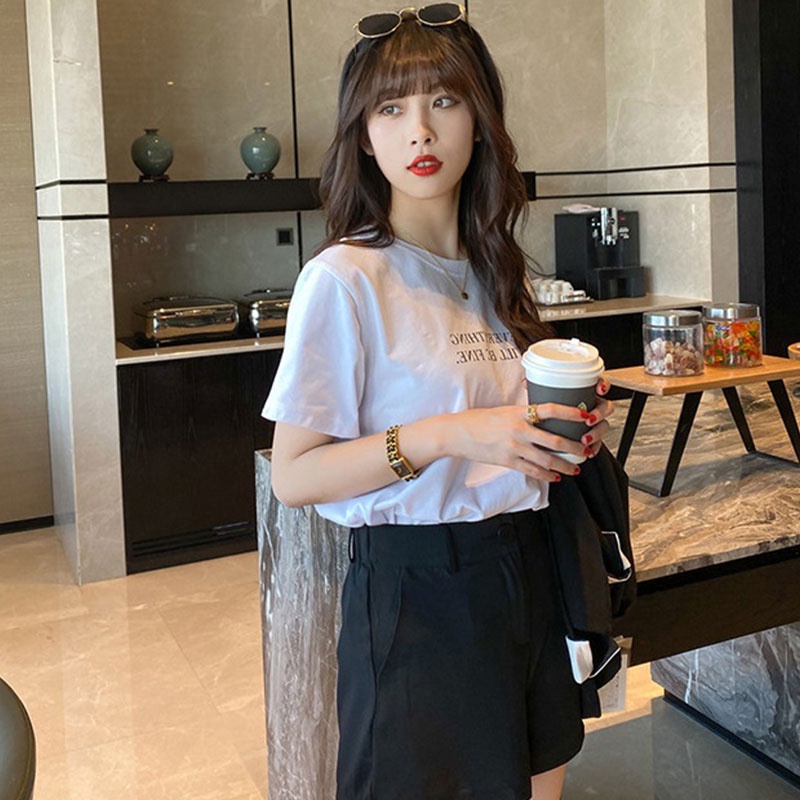 DUOHANZI Áo Thun Tay Ngắn Cổ Tròn Dáng Rộng In Họa Tiết Thời Trang Mùa Hè Cho Nữ